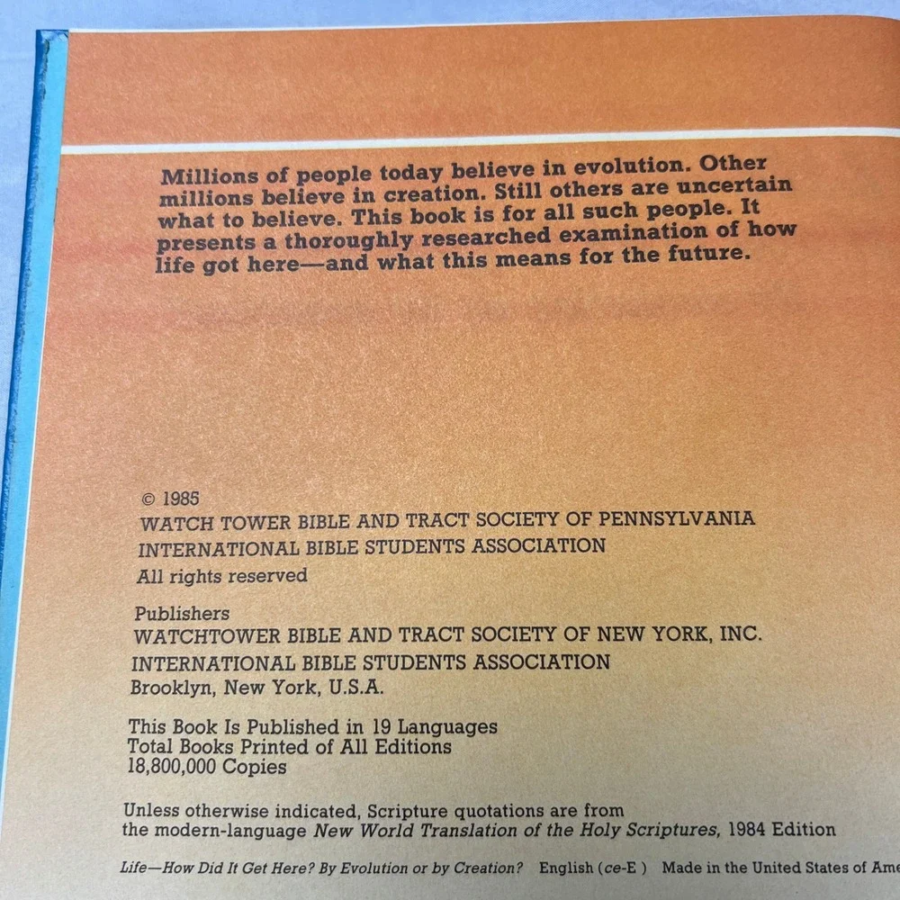 Life‎ How Did It Get Here? Evolution or Creation 1985 Vintage Book Watchtower
